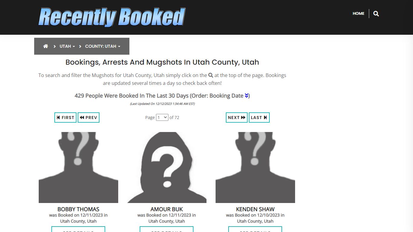 Recent bookings, Arrests, Mugshots in Utah County, Utah - Recently Booked